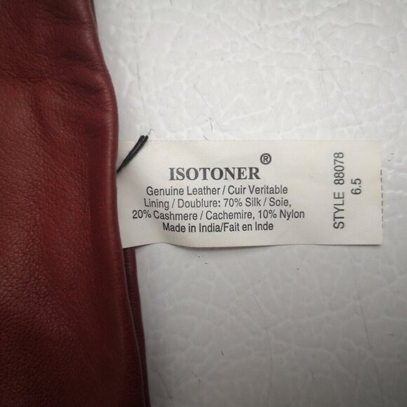 Isotoner Ladies Size 6.5 Red Genuine Leather Made in India Gloves - Picture 2 of 4